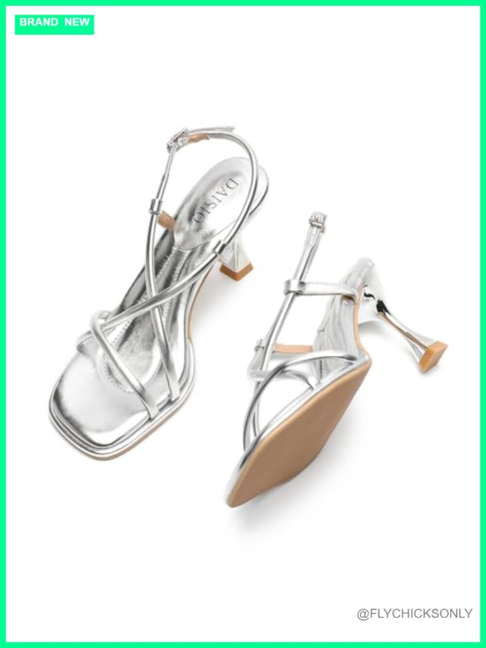 Square Toe Strappy Slingback Heeled Sandals Kitten Stiletto